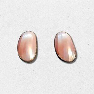 Vintage Signed Loey Pierced Earrings Sterling Silver Cabochon Stones Pink W OS